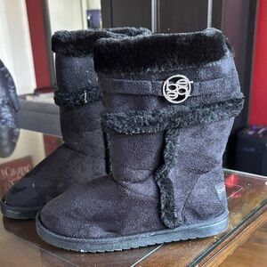 Bebe Black Fur-Trimmed Boots with Logo Detail
